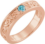 14K Gold Round Natural Blue Zircon Family Stackable Ring – 4mm Stones - Rose Gold