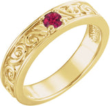 14K Gold Round Natural Ruby Family Stackable Ring – 4mm Stones - Yellow Gold