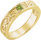 14K Gold Round Natural Peridot Family Stackable Ring – 4mm Stones - Yellow Gold