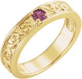 14K Gold Round Natural Pink Tourmaline Family Stackable Ring – 4mm Stones - Yellow Gold