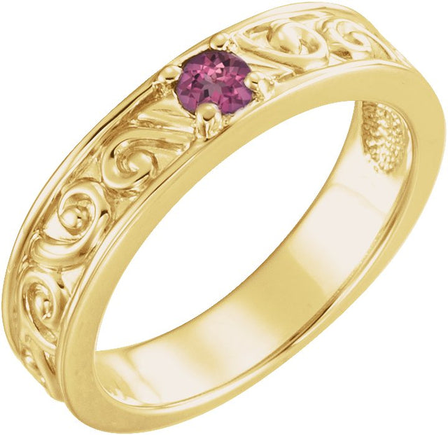 14K Gold Round Natural Pink Tourmaline Family Stackable Ring – 4mm Stones - Yellow Gold