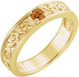 14K Gold Round Natural Citrine Family Stackable Ring – 4mm Stones - Yellow Gold
