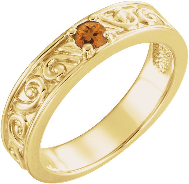 14K Gold Round Natural Citrine Family Stackable Ring – 4mm Stones - Yellow Gold