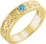 14K Gold Round Natural Blue Zircon Family Stackable Ring – 4mm Stones - Yellow Gold