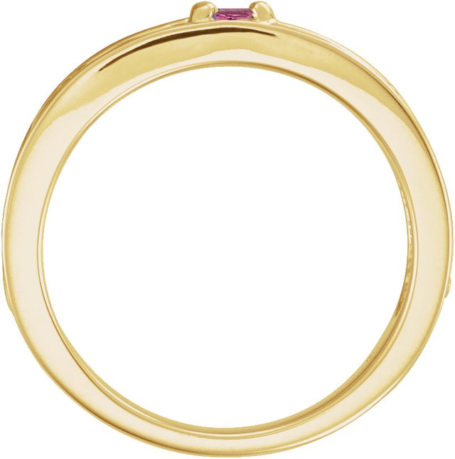 14K Gold Round Natural Pink Tourmaline Family Stackable Ring – 4mm Stones - Yellow Gold - view 2