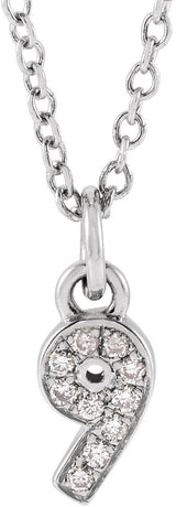14K Gold Round Natural Diamond Petite Pavé® Accented Numeral Necklace - White Gold