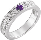 14K Gold Round Natural Amethyst Family Stackable Ring – 4mm Stones - White Gold
