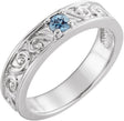 14K Gold Round Natural Aquamarine Family Stackable Ring – 4mm Stones - White Gold