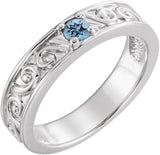 14K Gold Round Natural Aquamarine Family Stackable Ring – 4mm Stones - White Gold