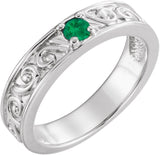 14K Gold Round Natural Emerald Family Stackable Ring – 4mm Stones - White Gold