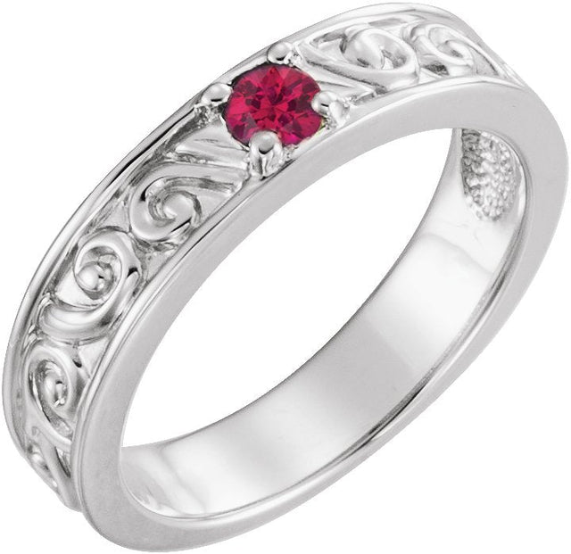 14K Gold Round Natural Ruby Family Stackable Ring – 4mm Stones - White Gold