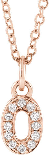 14K Gold Round Natural Diamond Petite Pavé® Accented Numeral Necklace - Rose Gold