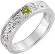 14K Gold Round Natural Peridot Family Stackable Ring – 4mm Stones - White Gold