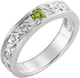 14K Gold Round Natural Peridot Family Stackable Ring – 4mm Stones - White Gold