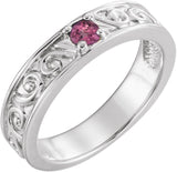 14K Gold Round Natural Pink Tourmaline Family Stackable Ring – 4mm Stones - White Gold