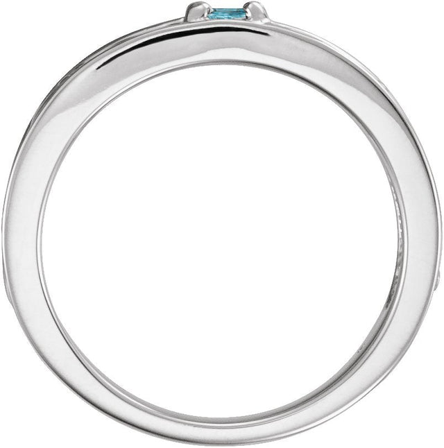14K Gold Round Natural Blue Zircon Family Stackable Ring – 4mm Stones - White Gold - view 2