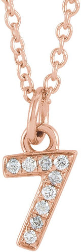 14K Gold Round Natural Diamond Petite Pavé® Accented Numeral Necklace - Rose Gold