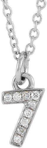 14K Gold Round Natural Diamond Petite Pavé® Accented Numeral Necklace - White Gold
