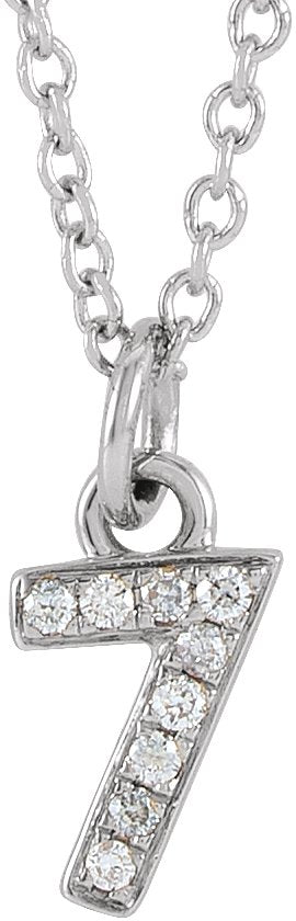 14K Gold Round Natural Diamond Petite Pavé® Accented Numeral Necklace - White Gold