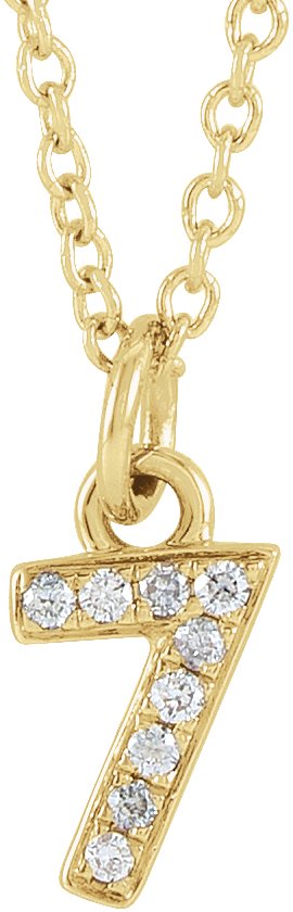 14K Gold Round Natural Diamond Petite Pavé® Accented Numeral Necklace - Yellow Gold