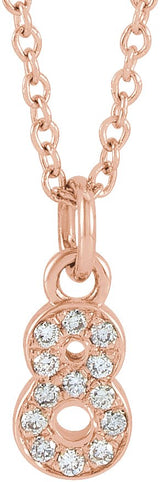 14K Gold Round Natural Diamond Petite Pavé® Accented Numeral Necklace - Rose Gold