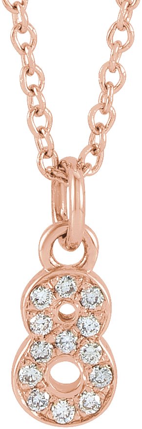 14K Gold Round Natural Diamond Petite Pavé® Accented Numeral Necklace - Rose Gold