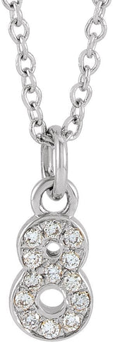 14K Gold Round Natural Diamond Petite Pavé® Accented Numeral Necklace - White Gold
