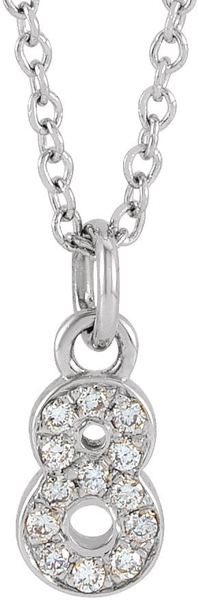 14K Gold Round Natural Diamond Petite Pavé® Accented Numeral Necklace - White Gold