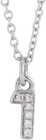 14K Gold Round Natural Diamond Petite Pavé® Accented Numeral Necklace - White Gold