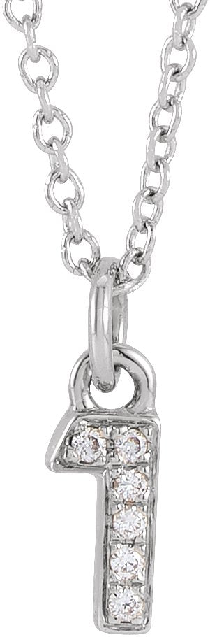 14K Gold Round Natural Diamond Petite Pavé® Accented Numeral Necklace - White Gold