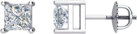 14K Gold Natural Diamond Square 4-Prong Stud Earrings – 2.75x2.75mm - White Gold