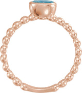 14K Gold Oval Natural Aquamarine Family Beaded Stackable Ring - Rose Gold - view 2
