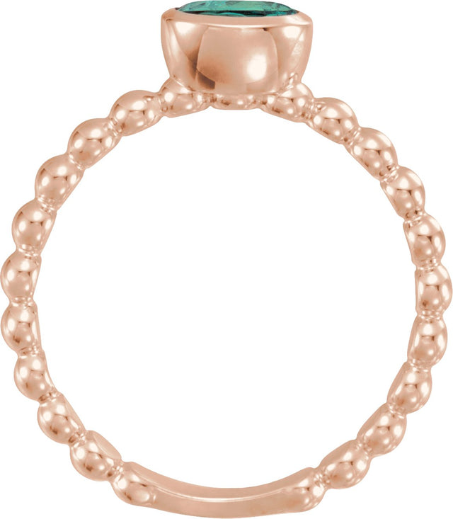 14K Gold Oval Lab-Grown Alexandrite Family Beaded Stackable Ring - Rose Gold - view 2