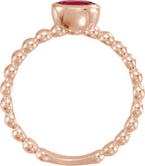 14K Gold Oval Natural Ruby Family Beaded Stackable Ring - Rose Gold - view 2