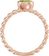14K Gold Oval Natural Peridot Family Beaded Stackable Ring - Rose Gold - view 2