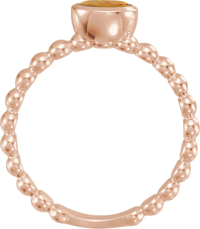 14K Gold Oval Natural Citrine Family Beaded Stackable Ring - Rose Gold - view 2