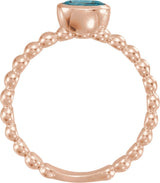 14K Gold Oval Natural Blue Zircon Family Beaded Stackable Ring - Rose Gold - view 2
