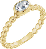 14K Gold Oval Natural Diamond Family Beaded Stackable Ring - Yellow Gold