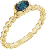 14K Gold Oval Lab-Grown Alexandrite Family Beaded Stackable Ring - Yellow Gold
