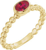 14K Gold Oval Natural Ruby Family Beaded Stackable Ring - Yellow Gold