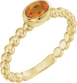 14K Gold Oval Natural Citrine Family Beaded Stackable Ring - Yellow Gold
