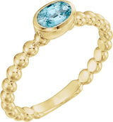 14K Gold Oval Natural Blue Zircon Family Beaded Stackable Ring - Yellow Gold