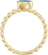 14K Gold Oval Natural Aquamarine Family Beaded Stackable Ring - Yellow Gold - view 2