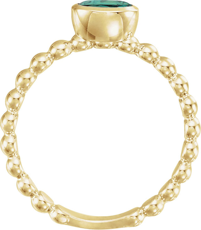 14K Gold Oval Lab-Grown Alexandrite Family Beaded Stackable Ring - Yellow Gold - view 2