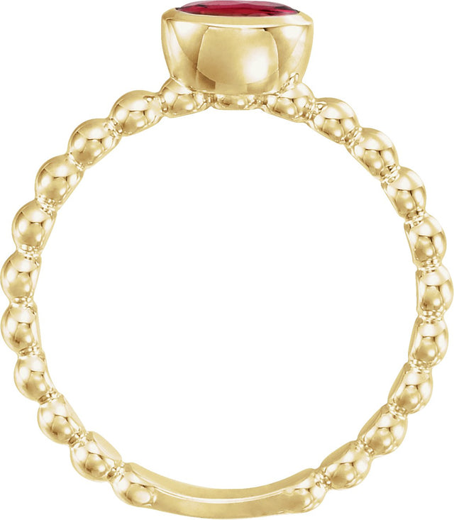 14K Gold Oval Lab-Grown Ruby Family Beaded Stackable Ring - Yellow Gold - view 2