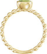 14K Gold Oval Natural Peridot Family Beaded Stackable Ring - Yellow Gold - view 2