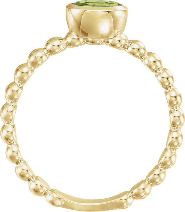 14K Gold Oval Natural Peridot Family Beaded Stackable Ring - Yellow Gold - view 2