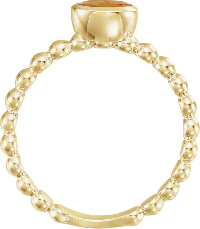 14K Gold Oval Natural Citrine Family Beaded Stackable Ring - Yellow Gold - view 2