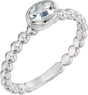 14K Gold Oval Natural Diamond Family Beaded Stackable Ring - White Gold