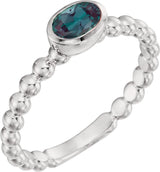 14K Gold Oval Lab-Grown Alexandrite Family Beaded Stackable Ring - White Gold